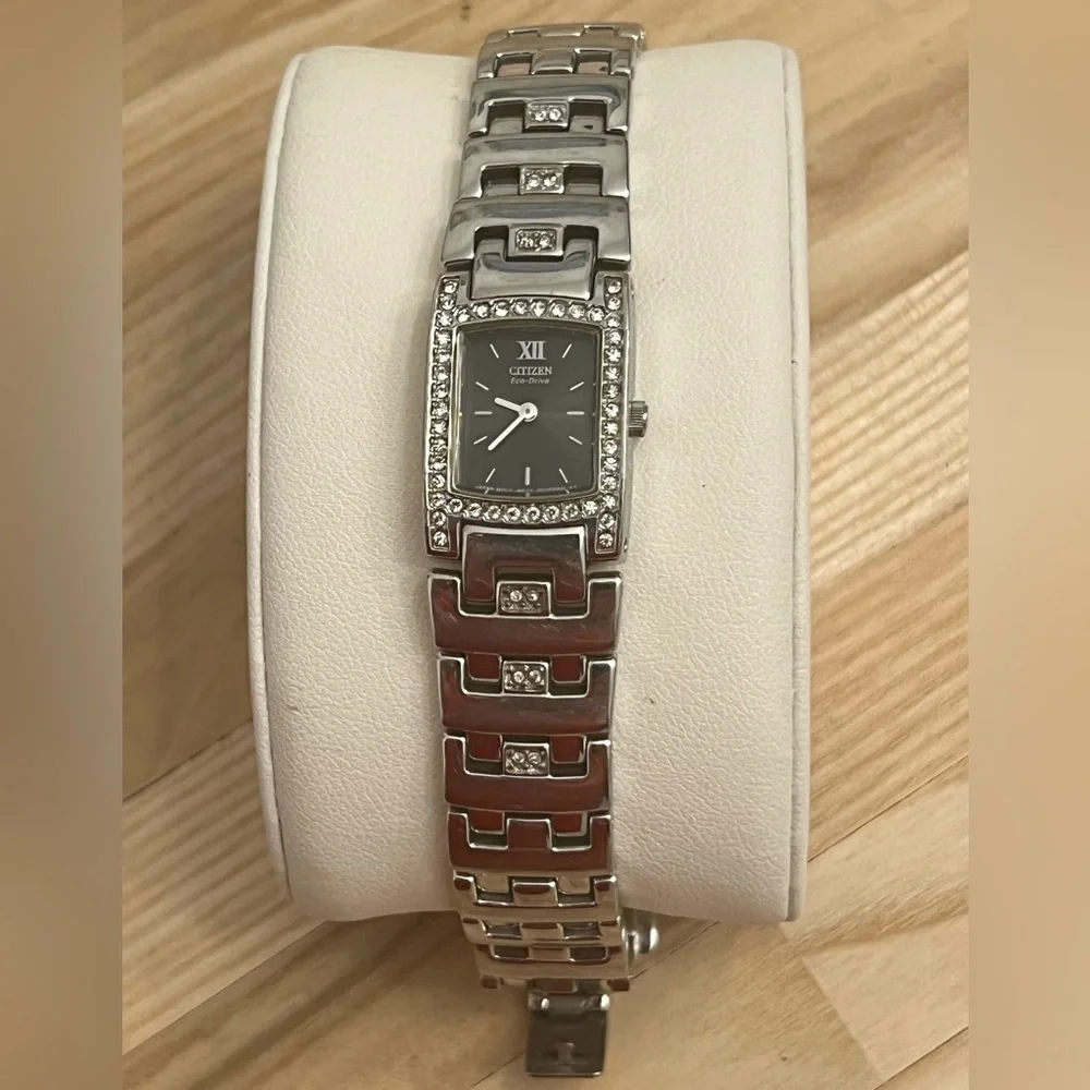 Citizen Eco-Drive Ladies Watch Crystal Black Dial Crystal and Stainless Bracelet